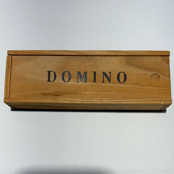 Natural Wood dominos  Storage Box with small wooden dominos. - Picture 1 of 5